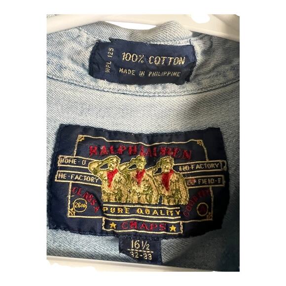 Mens Ralph Lauren Chaps Chambray Shirt Distressed destroyed Grunge Thrashed 16.5 - Picture 6 of 8